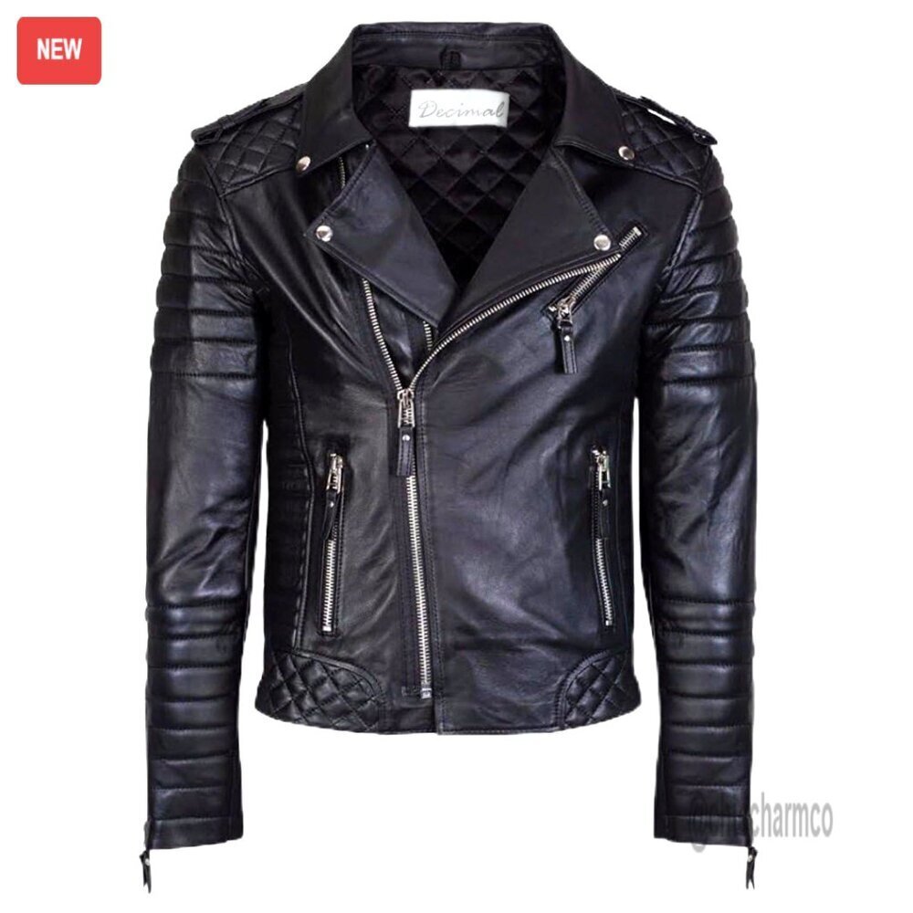 Vintage Lambskin Leather Biker Jacket Classic Motorcycle Style Genuine